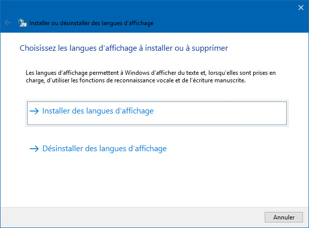 Installer ou désinstaller des langues d'affichage