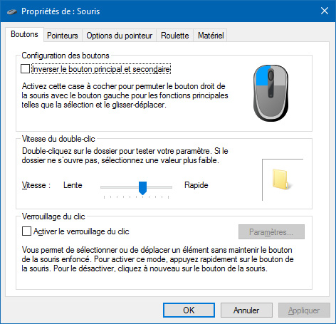 Propriétés de la souris