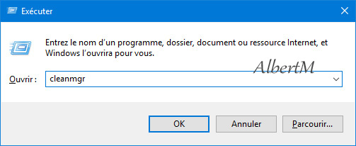 Commande Exécuter - ouvrir le Nettoyage de disque