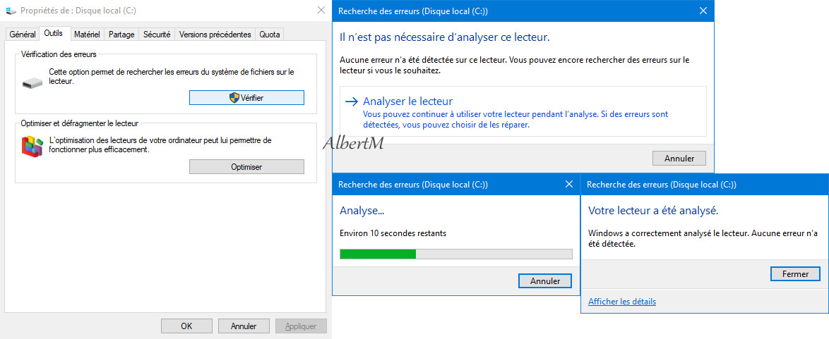 Vérification des erreurs de disque