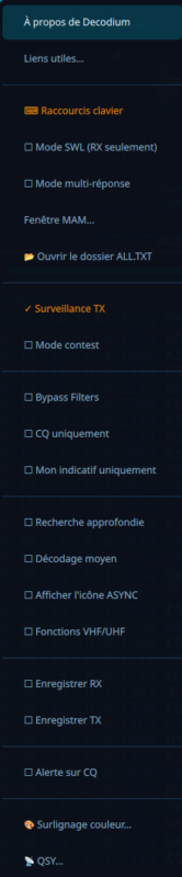 Decodium Core 4.0 Shannon 3 Menu de configuration de Decodium 4 pour les modes SWL, contest et filtres CQ