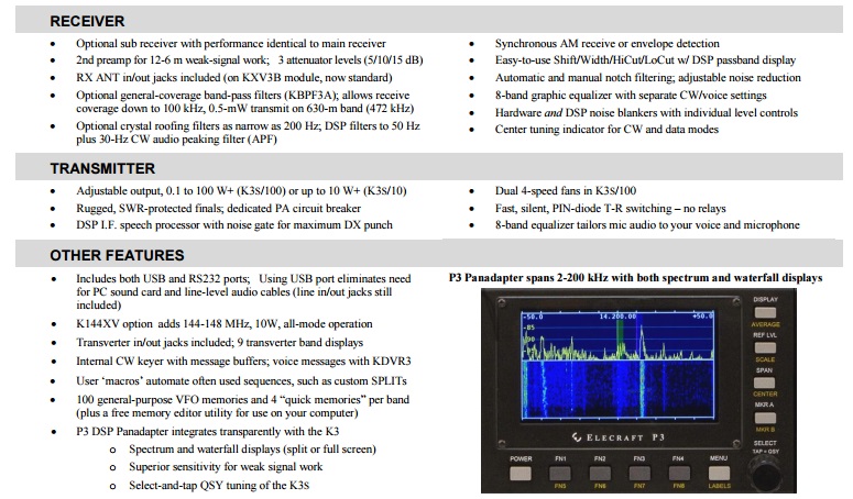 Nouveau Elecraft K3S 5 elecraft k3s features